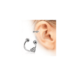 image-Horseshoe Cartilage Earring with Gemmed Heart