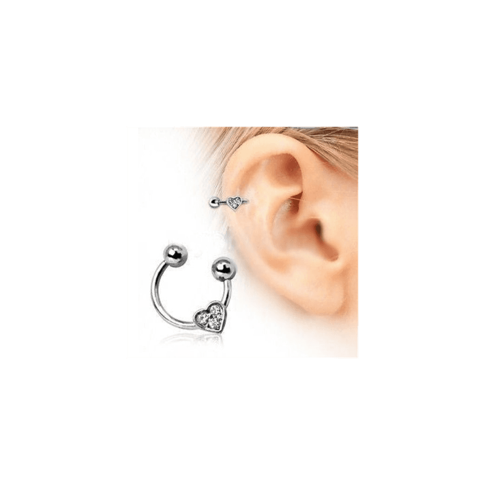 image-Horseshoe Cartilage Earring with Gemmed Heart