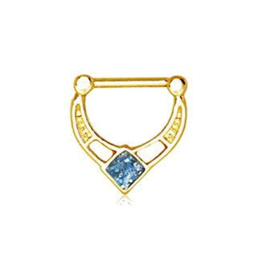 image-Gold Plated Blue Epoxy Rhombus Septum Clicker