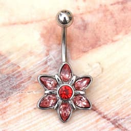 image-316L Stainless Steel Pink Flower Navel Ring Belly Ring