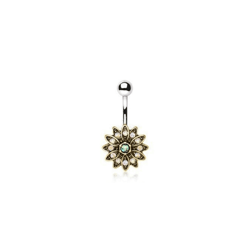 image-316L Stainless Steel Golden Aurora Floral Navel Ring