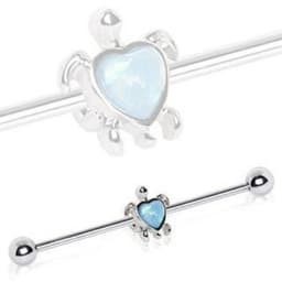 image-316L Stainless Steel Heart Synthetic Opal Turtle Industrial Barbell
