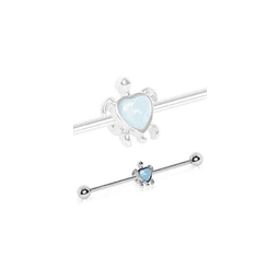 image-316L Stainless Steel Heart Synthetic Opal Turtle Industrial Barbell