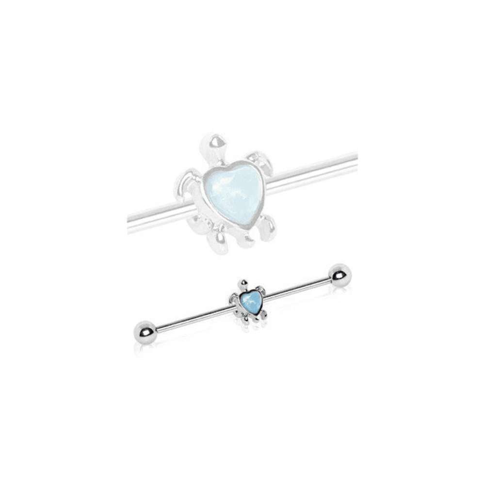 image-316L Stainless Steel Heart Synthetic Opal Turtle Industrial Barbell