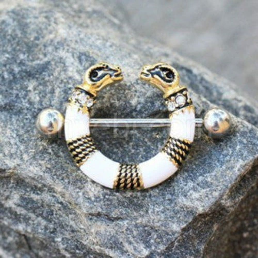 image-316L Stainless Steel Golden Egyptian Ram Circular Nipple Shield