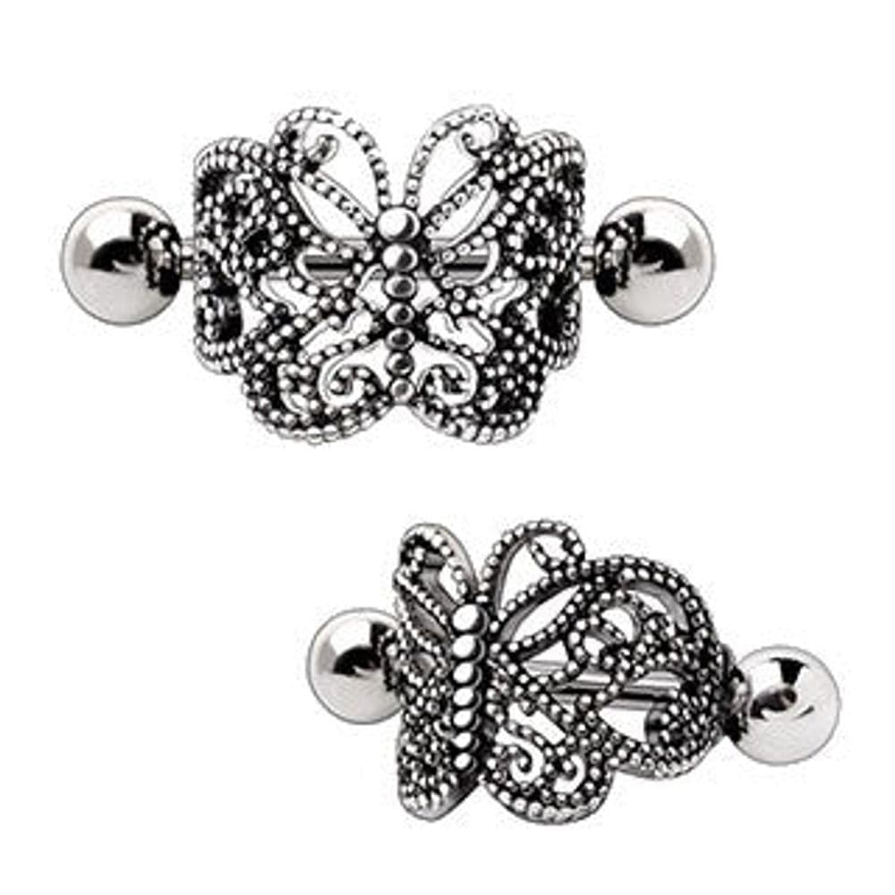 image-316L Stainless Steel Ornate Butterfly Cartilage Cuff Earring