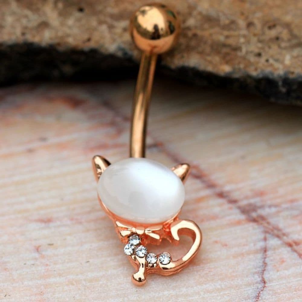 image-Rose Gold Plated Cat's Eye Cat Navel Ring