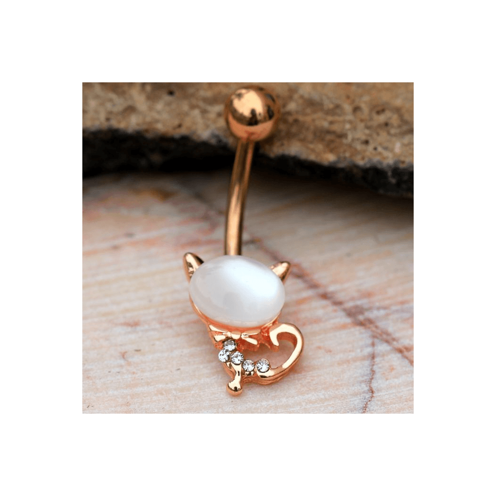 image-Rose Gold Plated Cat's Eye Cat Navel Ring