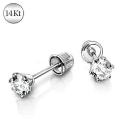 image-Pair of 14Kt. White Gold Round CZ Earring with Screw Back