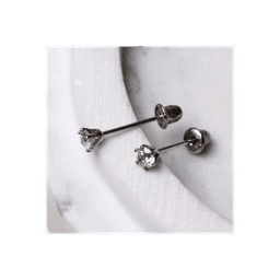 image-Pair of 14Kt. White Gold Round CZ Earring with Screw Back