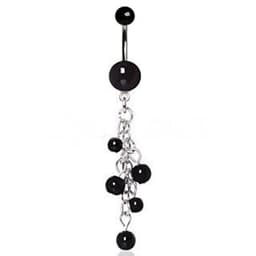image-316L Surgical Steel Black Acrylic Navel Ring with Beaded Chain Cascade