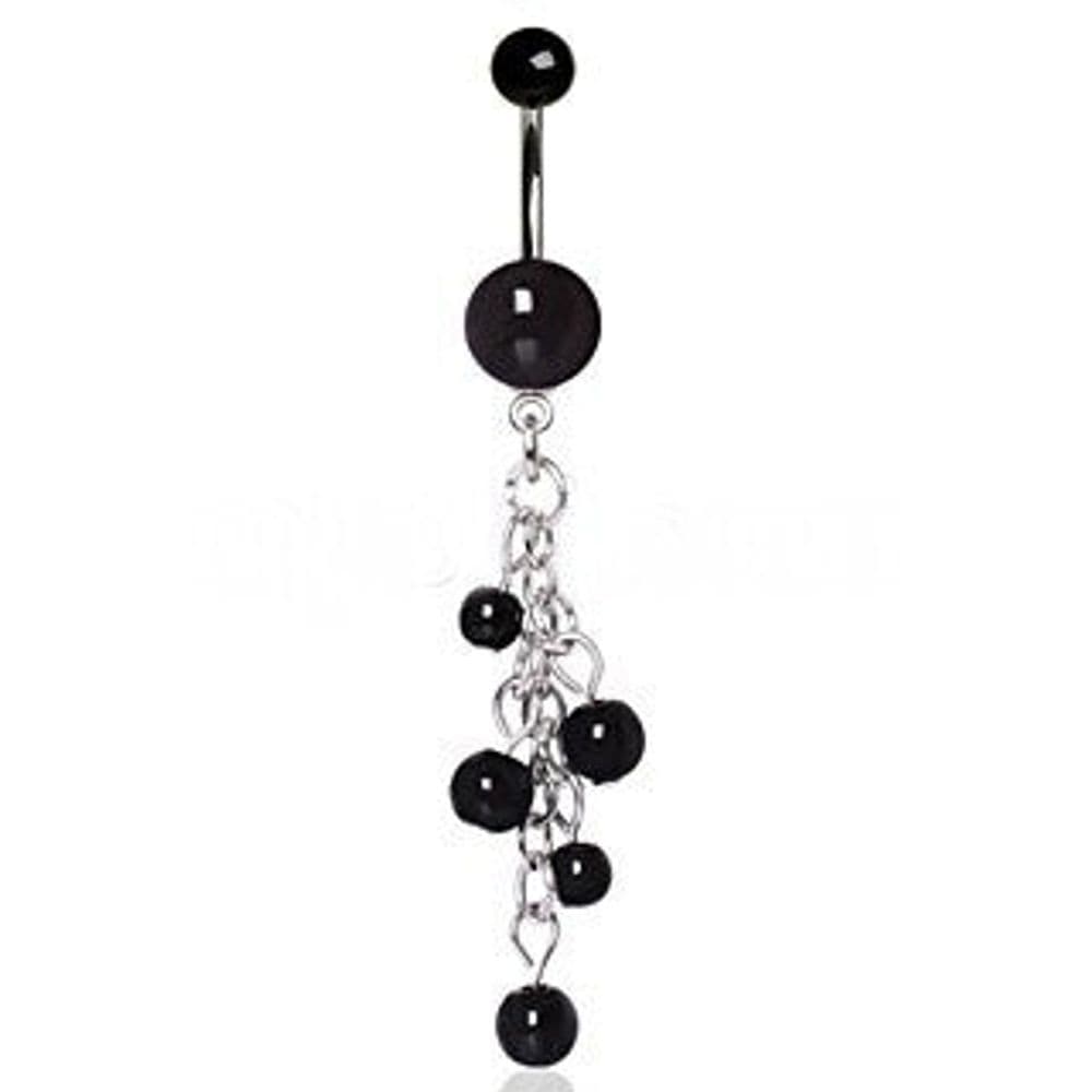 image-316L Surgical Steel Black Acrylic Navel Ring with Beaded Chain Cascade