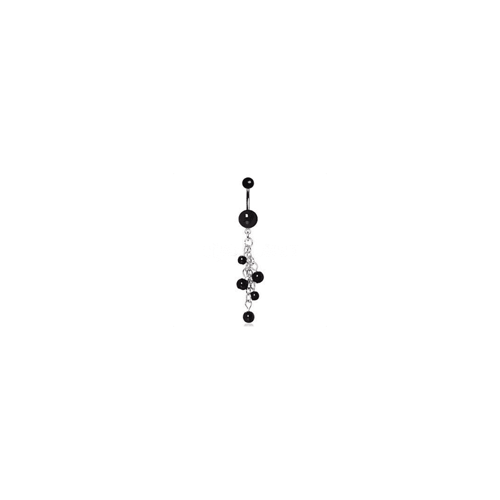 image-316L Surgical Steel Black Acrylic Navel Ring with Beaded Chain Cascade