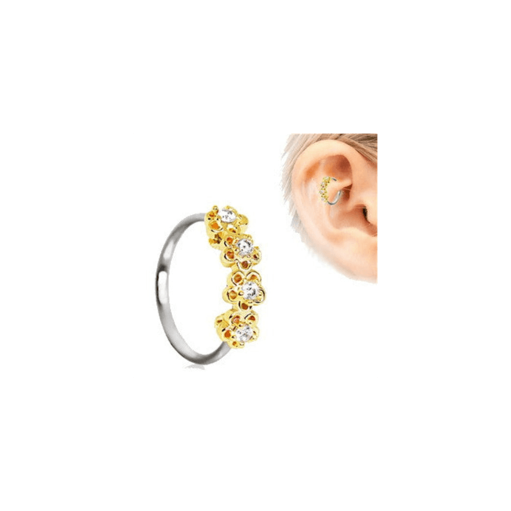 image-316L Stainless Steel Golden Flowers Seamless Circular Ring / Daith Cartilage Earring