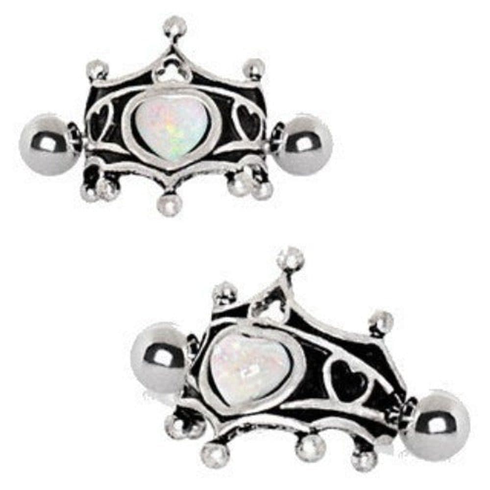 image-316L Stainless Steel Medieval Design Heart Crown Cartilage Cuff Earring