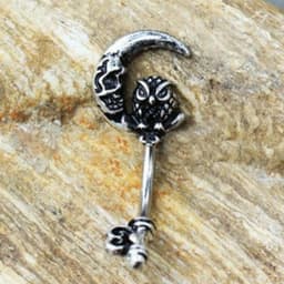 image-316L Stainless Steel Gothic Owl on the Moon Skeleton Key Navel Ring