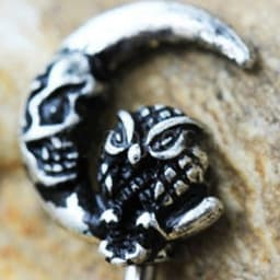 image-316L Stainless Steel Gothic Owl on the Moon Skeleton Key Navel Ring