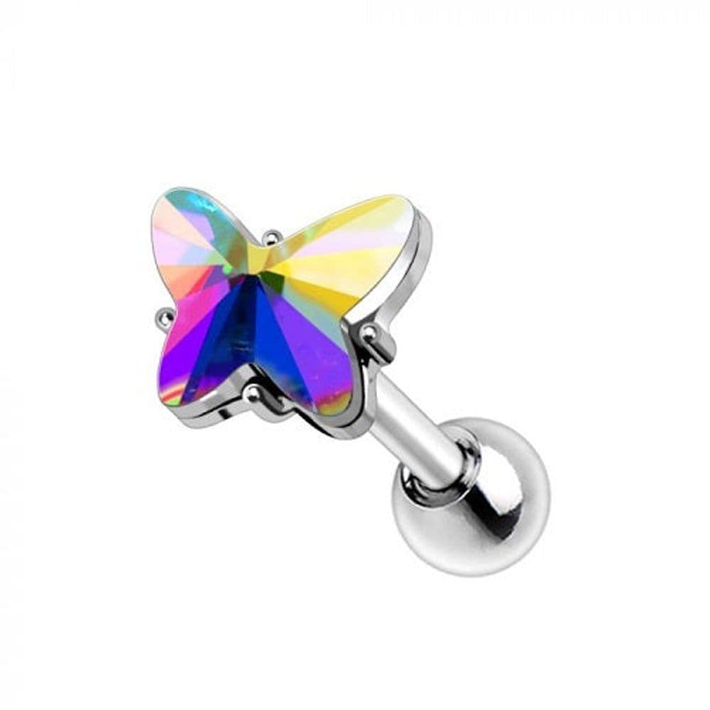 image-316L Stainless Steel Aurora Borealis Butterfly Cartilage Earring