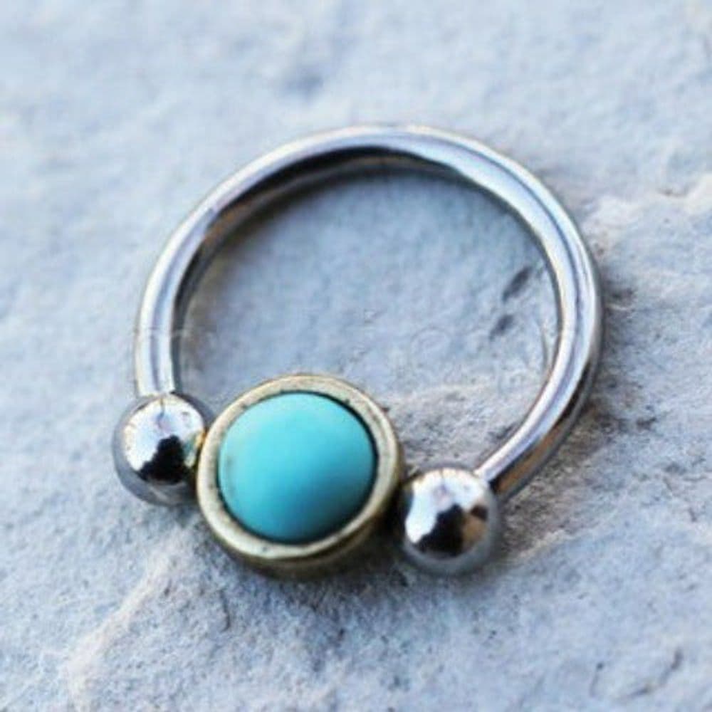 image-316L Stainless Steel Turquoise Snap-In Captive Bead Ring / Septum Ring