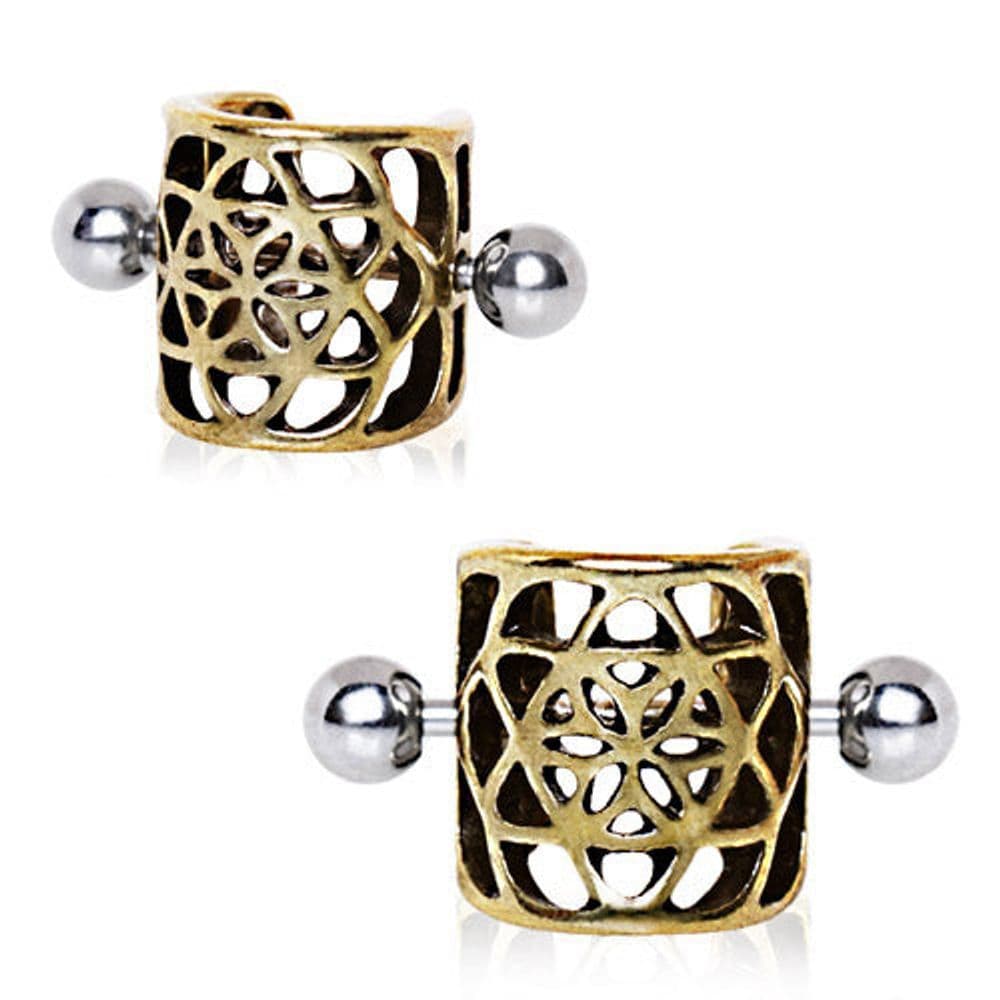 image-Antique Gold Flower Pentagram Cartilage Ear Cuff