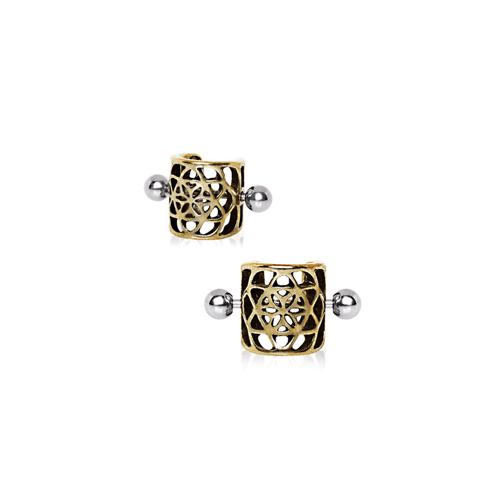 image-Antique Gold Flower Pentagram Cartilage Ear Cuff