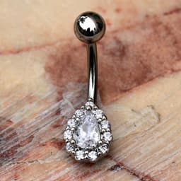 image-316L Stainless Steel Teardrop Cut CZ Navel Ring
