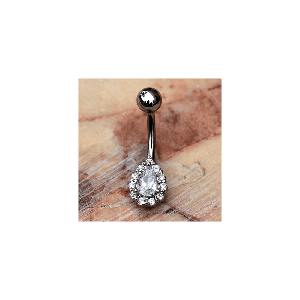 image-316L Stainless Steel Teardrop Cut CZ Navel Ring