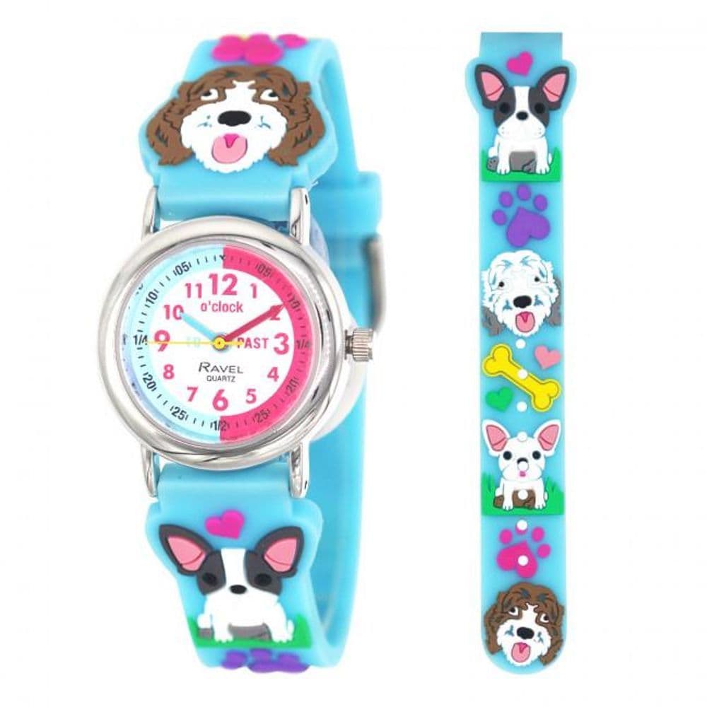 image-Ravel Children Girls 3D Cartoon Time Teacher Watch Blue Frenchie & Cockapoo R1513.99