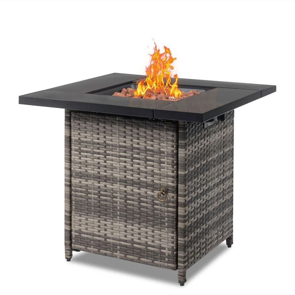 image-28-Inch Fire Table,50000 BTU Gas Firepit with Volcanic Stone Black