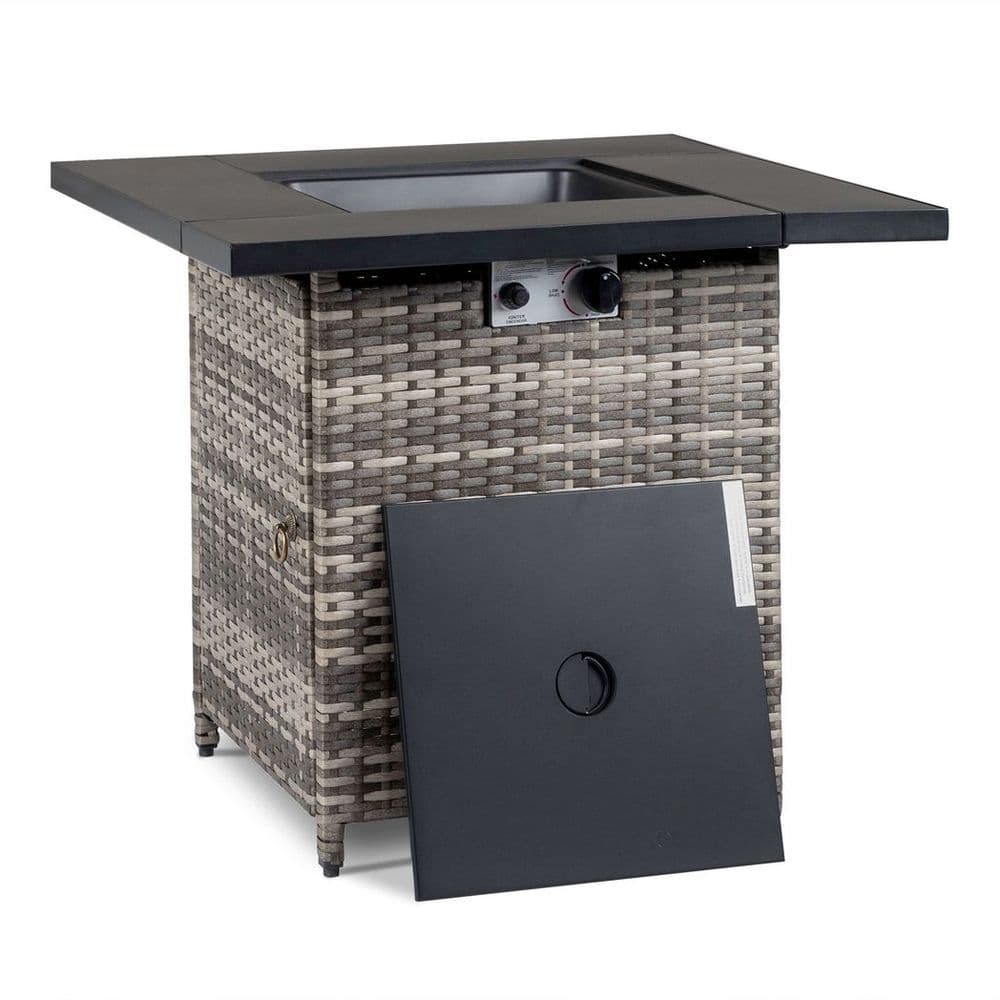 image-28-Inch Fire Table,50000 BTU Gas Firepit with Volcanic Stone Black
