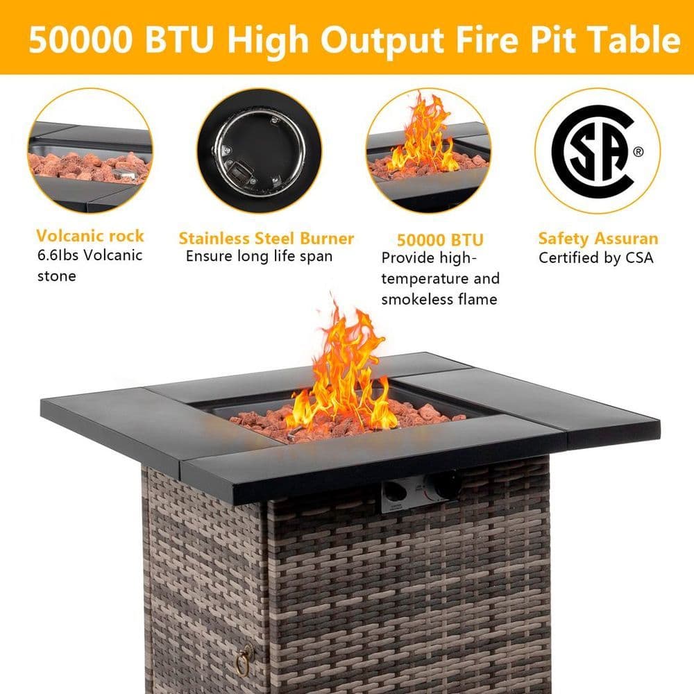 image-28-Inch Fire Table,50000 BTU Gas Firepit with Volcanic Stone Black
