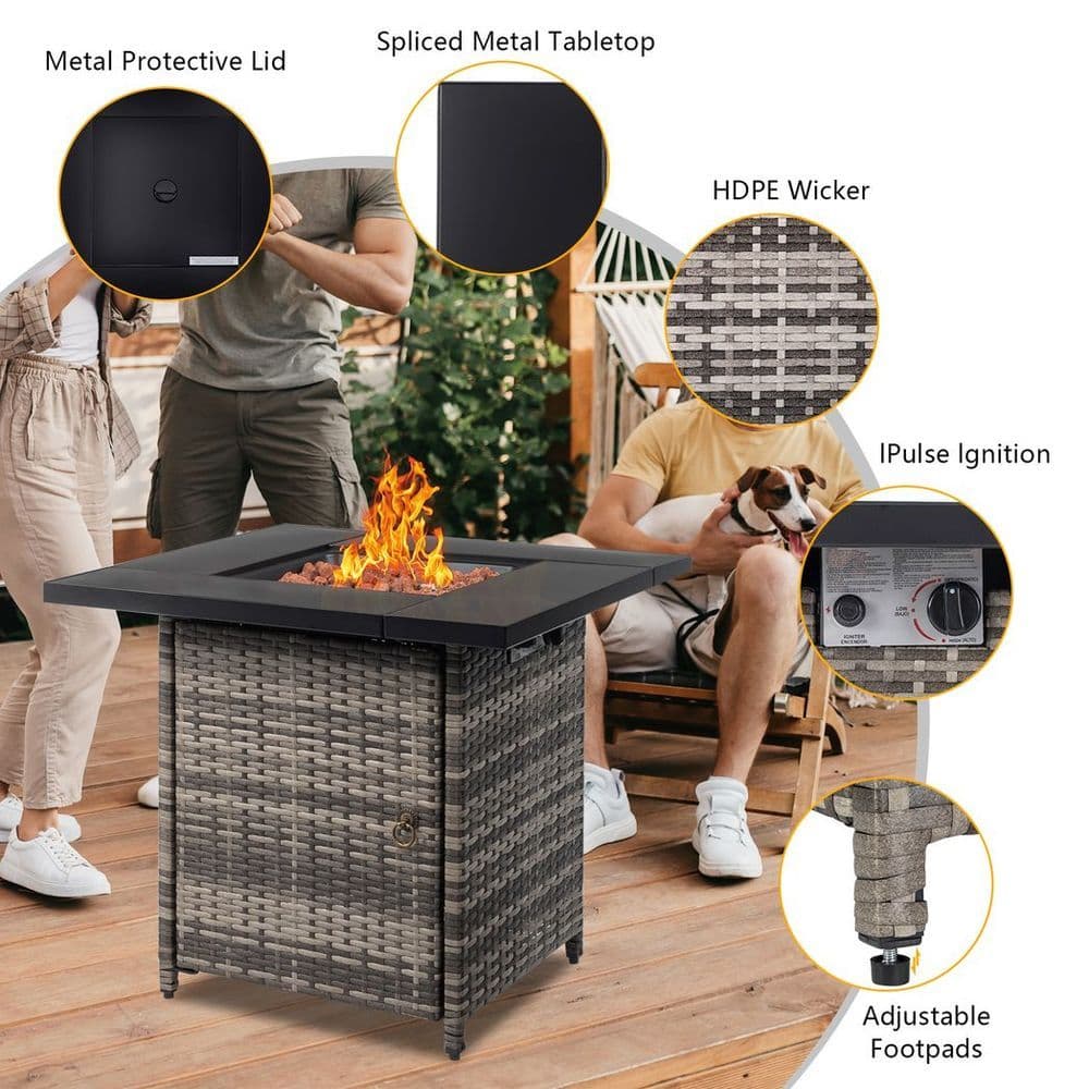 image-28-Inch Fire Table,50000 BTU Gas Firepit with Volcanic Stone Black