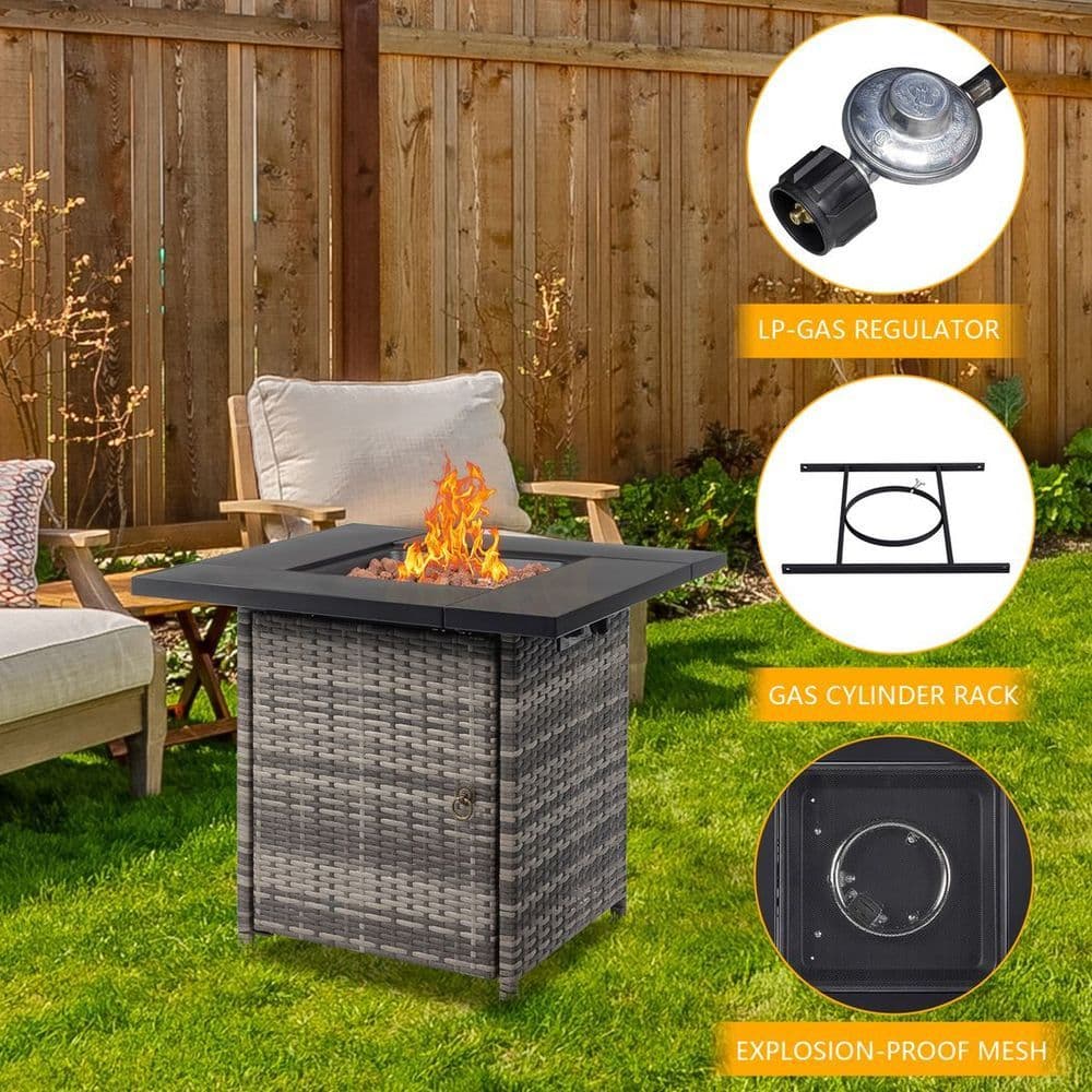 image-28-Inch Fire Table,50000 BTU Gas Firepit with Volcanic Stone Black