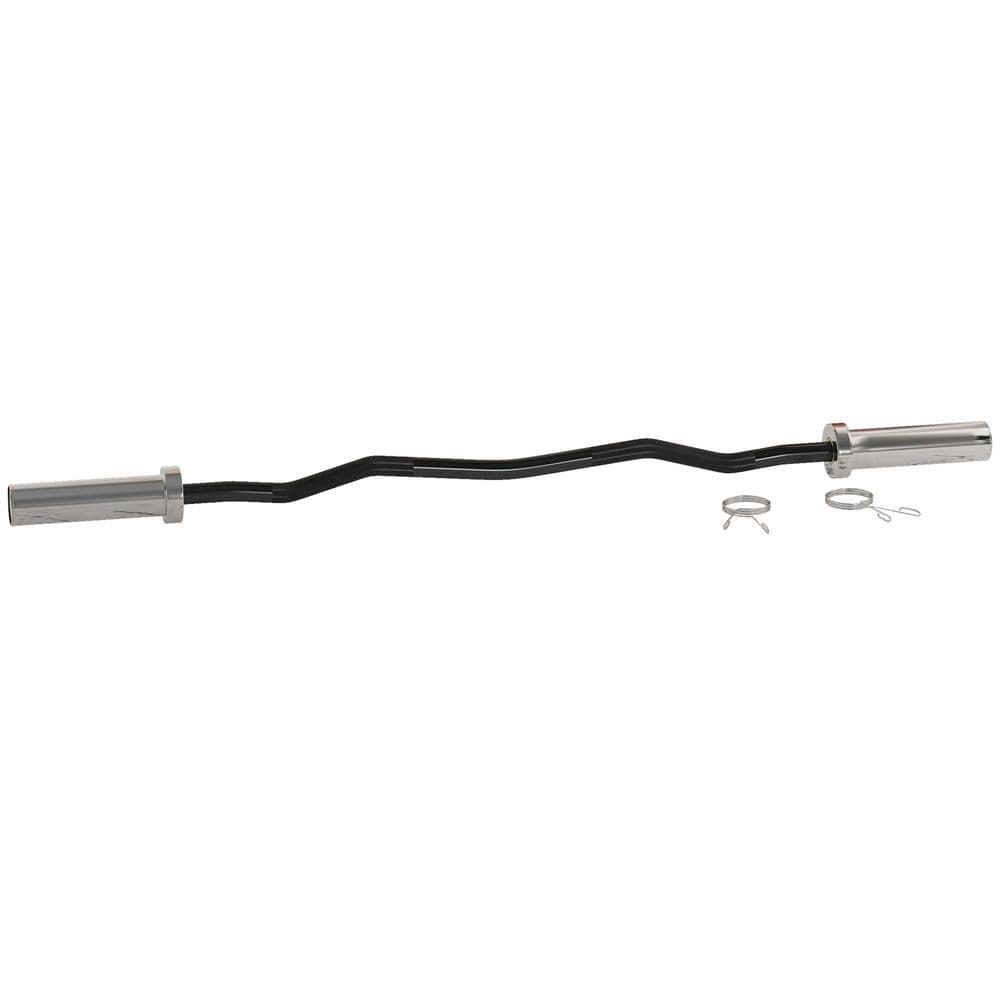 image-120cm EZ Curl Bar with Spring Clips, Barbell Bar for 5cm Weight Plates, 8kg