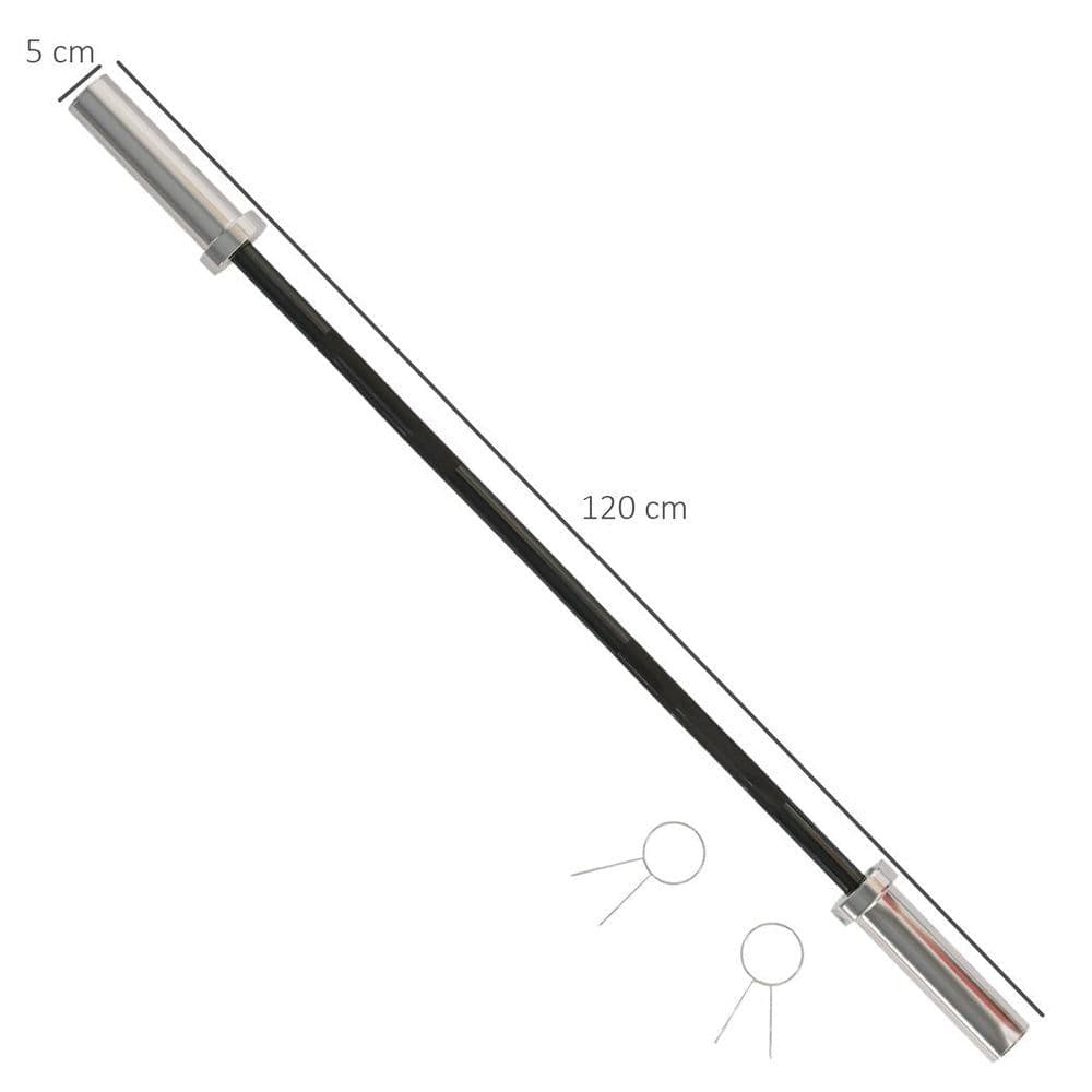 image-120cm EZ Curl Bar with Spring Clips, Barbell Bar for 5cm Weight Plates, 8kg