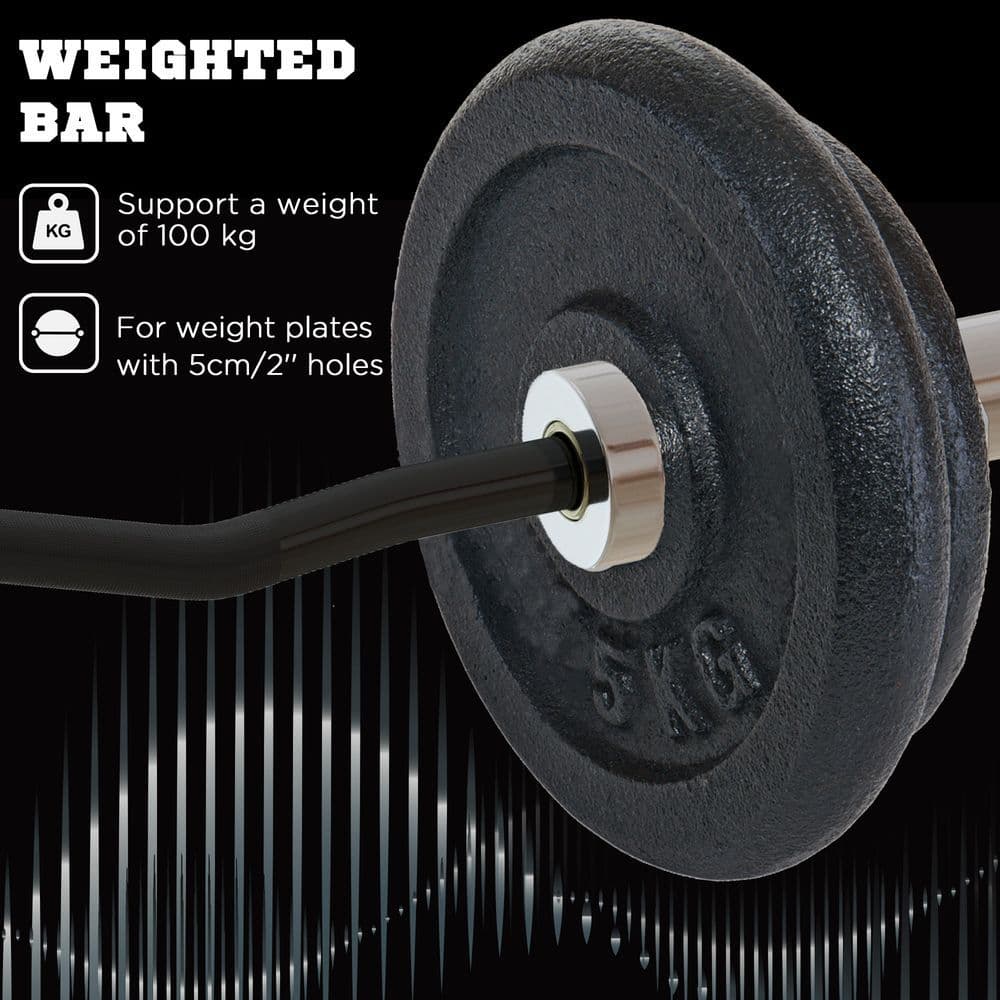 image-120cm EZ Curl Bar with Spring Clips, Barbell Bar for 5cm Weight Plates, 8kg
