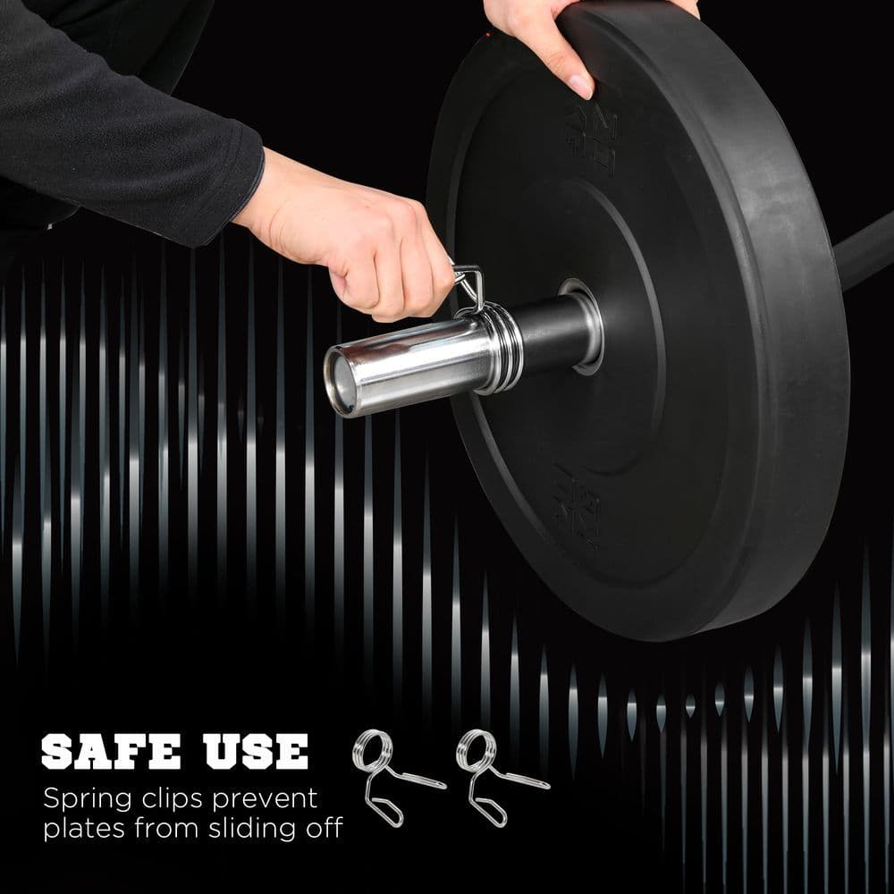 image-120cm EZ Curl Bar with Spring Clips, Barbell Bar for 5cm Weight Plates, 8kg