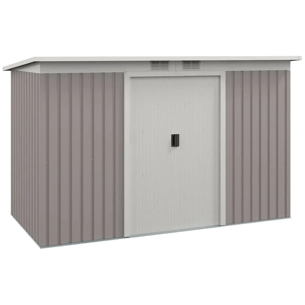 image-Garden Storage Shed Store Metal Roof Building Tool Box Container Light Grey