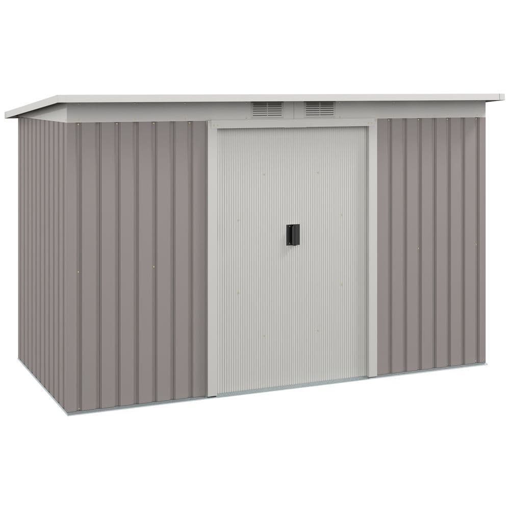 image-Garden Storage Shed Store Metal Roof Building Tool Box Container Light Grey