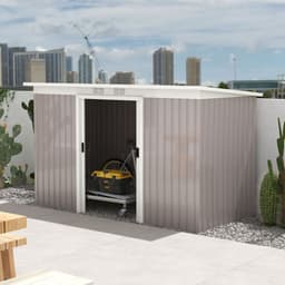 image-Garden Storage Shed Store Metal Roof Building Tool Box Container Light Grey