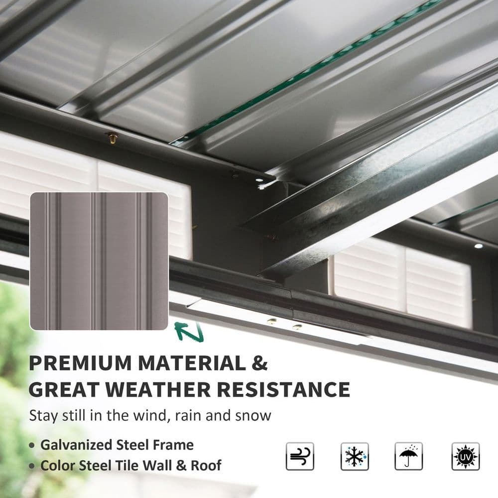 image-Garden Storage Shed Store Metal Roof Building Tool Box Container Light Grey