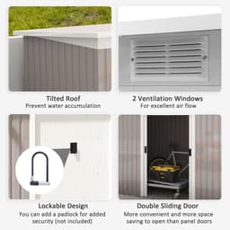 image-Garden Storage Shed Store Metal Roof Building Tool Box Container Light Grey