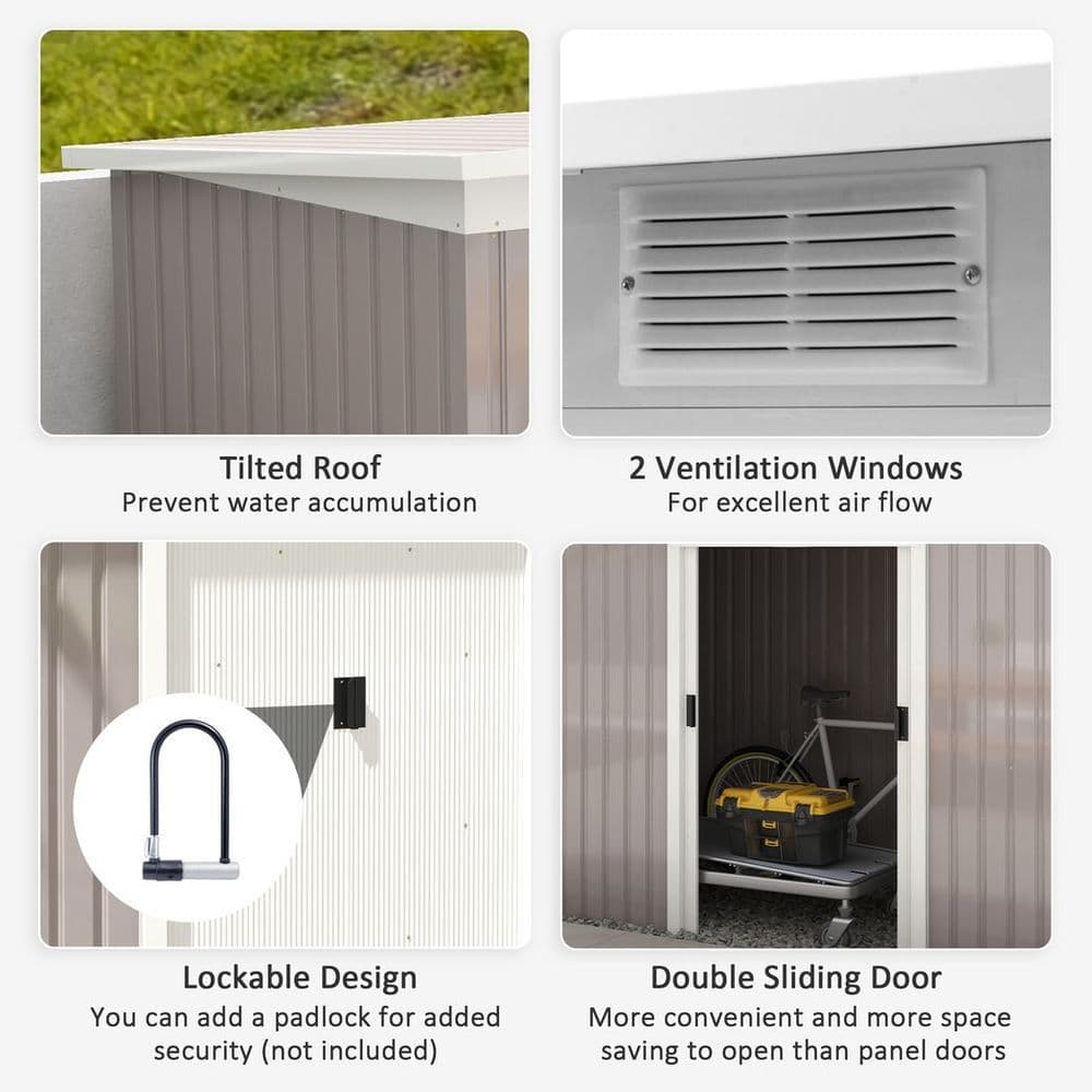 image-Garden Storage Shed Store Metal Roof Building Tool Box Container Light Grey
