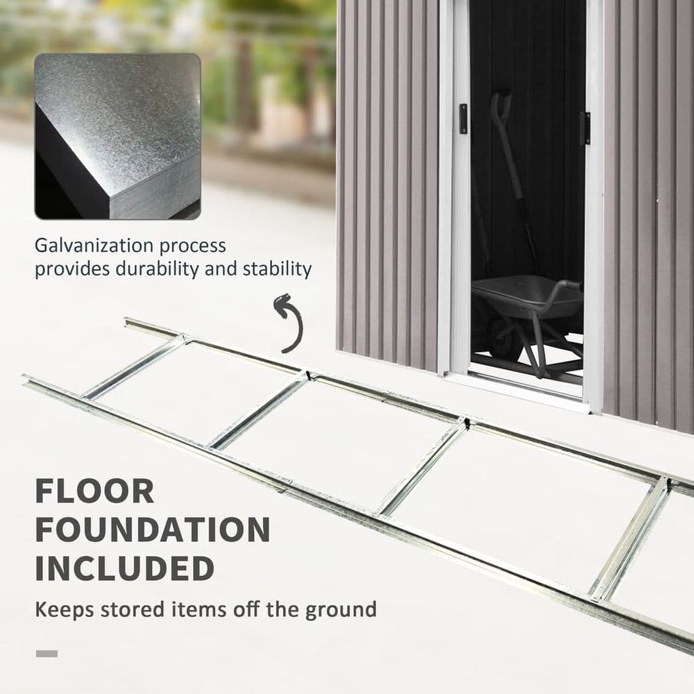 image-Garden Storage Shed Store Metal Roof Building Tool Box Container Light Grey