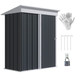 image-Small Garden Shed, Steel Lean-to Shed for Bike with Adjustable Shelf, Lock, 5x3
