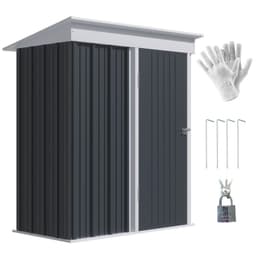 image-Small Garden Shed, Steel Lean-to Shed for Bike with Adjustable Shelf, Lock, 5x3