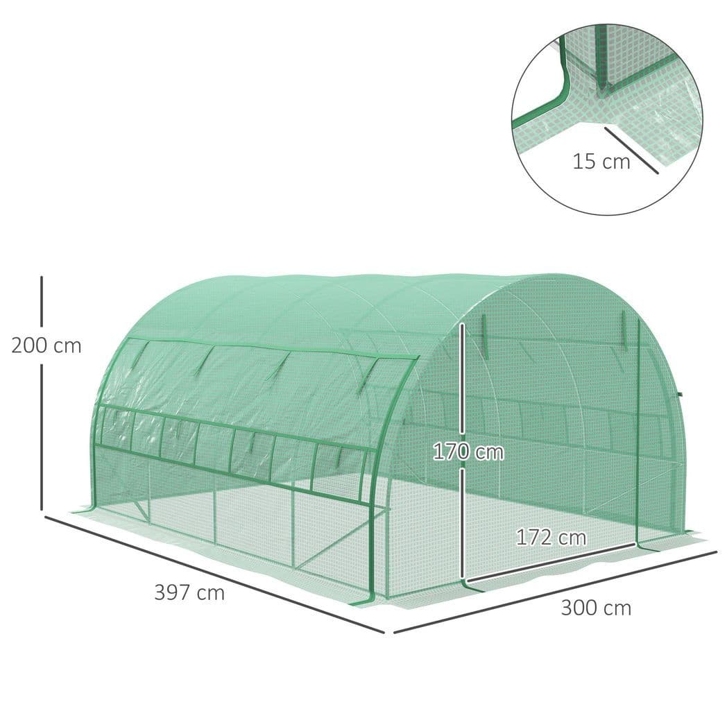image-4 x 3 x 2 m Polytunnel Greenhouse Pollytunnel Tent w/ Steel Frame Green