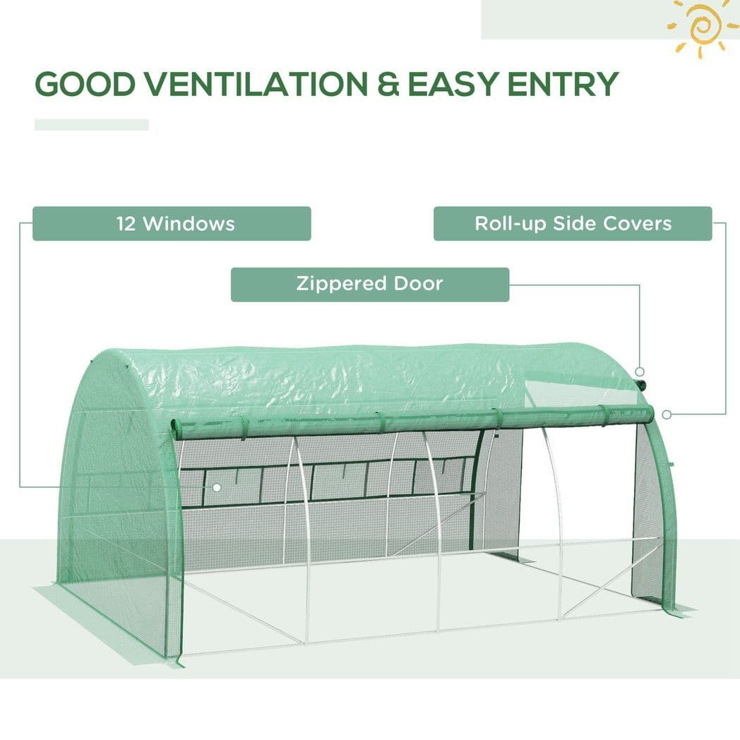 image-4 x 3 x 2 m Polytunnel Greenhouse Pollytunnel Tent w/ Steel Frame Green