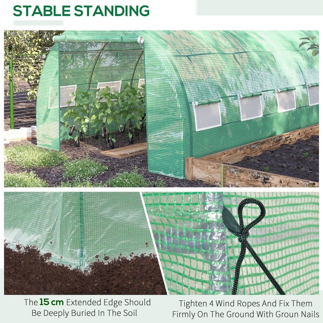 image-4 x 3 x 2 m Polytunnel Greenhouse Pollytunnel Tent w/ Steel Frame Green