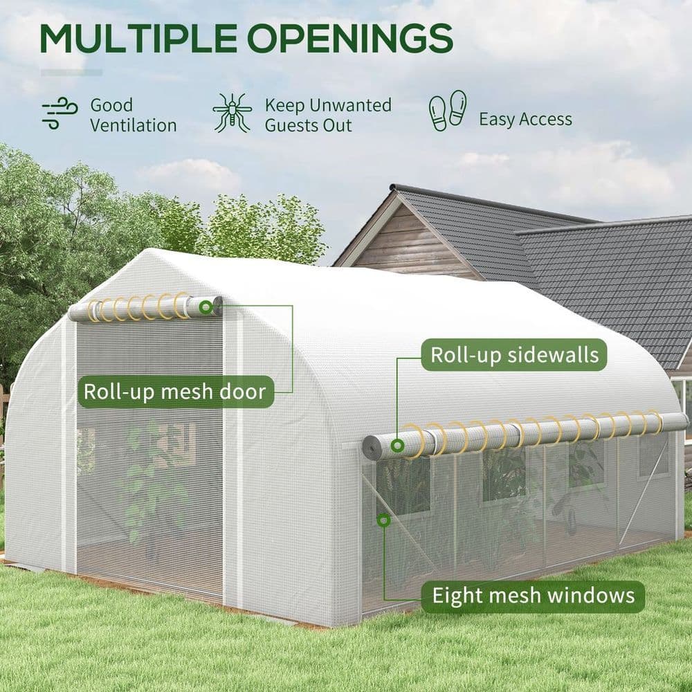 image-4 x 3(m) Polytunnel Greenhouse with Roll Up Sidewalls, Mesh Door, Plant Labels
